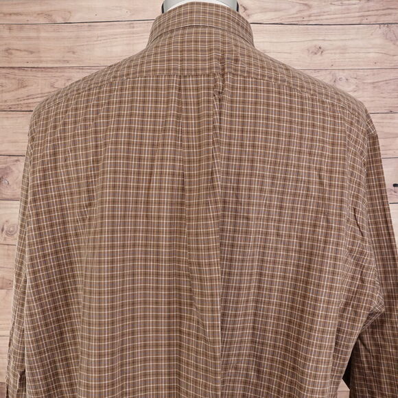 ROUNDTREE & YORKE LONG SLEEVE BROWN PLAID BUTTON DOWN SHIRT MENS SZ XL - Picture 5 of 6